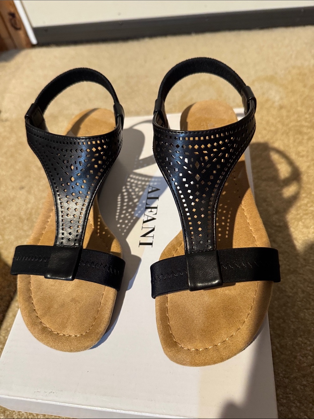 Alfani Black Perforated T-Strap Slingback Sandals